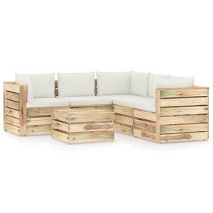 vidaXL Salon de jardin 6 Pièces avec coussins Bois imprégné de vert