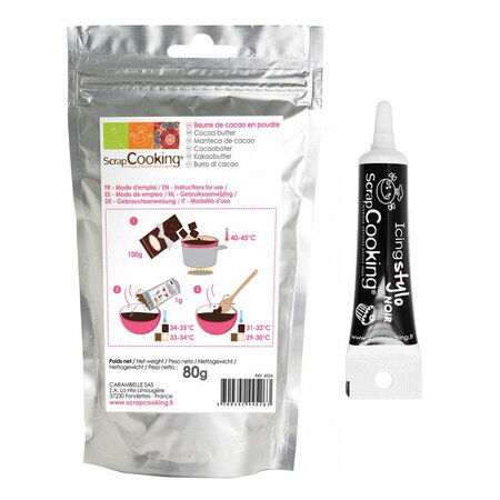 Beurre de cacao en poudre 80 g + Stylo de glaçage noir