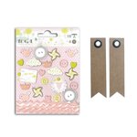 22 embellissements Naissance fille rose + 20 étiquettes kraft Fanion