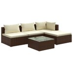vidaXL Salon de jardin 5 Pièces avec coussins Résine tressée Marron