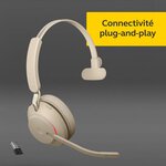 Jabra evolve2 65 casque pc sans fil - casque mono ecouteurs certifié uc avec annulation du bruit et batterie longue durée - adap