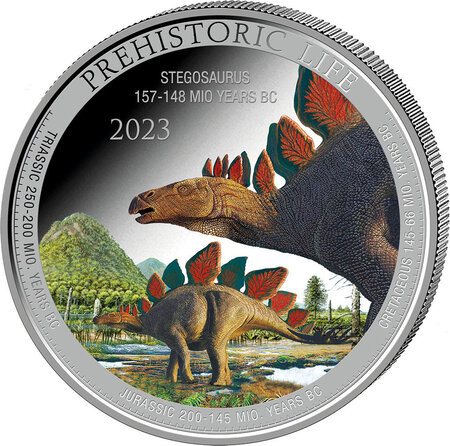 Pièce de monnaie en Argent 20 Francs g 31.1 (1 oz) Millésime 2023 Prehistoric Life Congo STEGOSAURUS