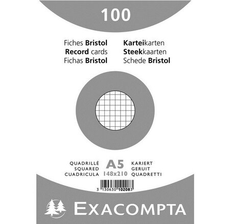 Paquet de 100 fiches bristol blanc 148/210 5x5 s/film exacompta