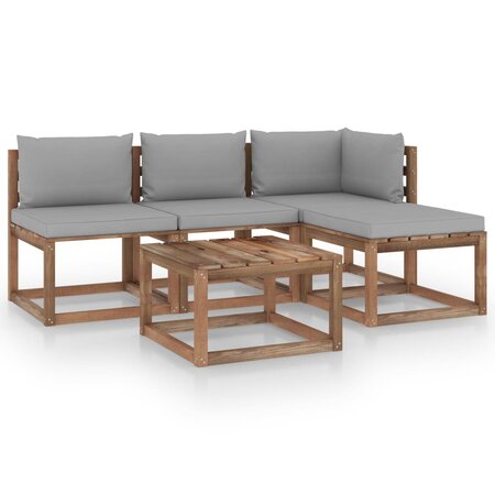 vidaXL Salon palette de jardin 5 Pièces et coussins Bois de pin imprégné