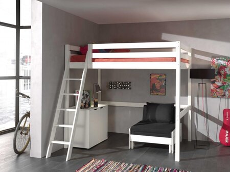 PINO Lit mezzanine 140x200 + Commode 2 portes +  Lit transformable en fauteuil
