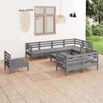 vidaXL Salon de jardin 9 Pièces Bois de pin massif Gris