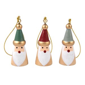 3 Pères Noël en bois à suspendre rouge gris vert - 2 x 3 5 cm