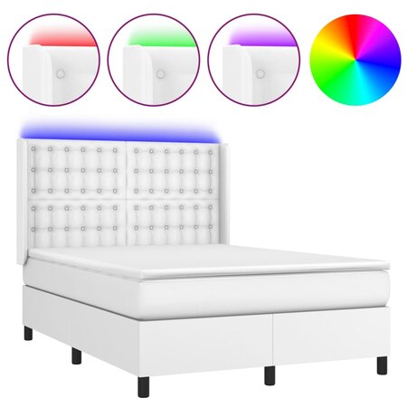 vidaXL Sommier tapissier et matelas et LED Blanc 140x190 cm Similicuir