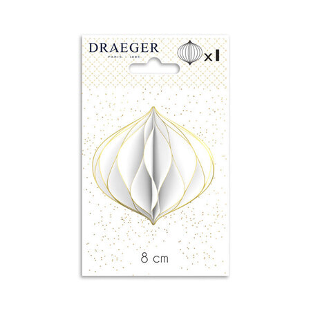 Boule En Papier Blanche - Nid D'abeille Blanc - Finitions Paillettes Dorées - Décoration Noël - 8x14 Cm - Draeger paris