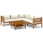 vidaXL Salon de jardin 6 Pièces avec coussin crème Bois d'acacia solide
