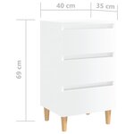 vidaXL Table de chevet avec pieds en bois Blanc brillant 40x35x69 cm