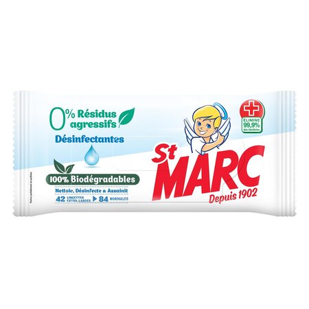 Lingettes Biodégradables Nettoyantes et Désinfectantes 0% résidus agressifs x42 ST MARC