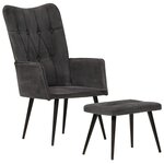 vidaXL Chaise à oreilles avec repose-pied Noir vintage Toile