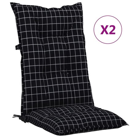 vidaXL Coussins de chaise jardin à dossier haut lot de 2 carreaux noir