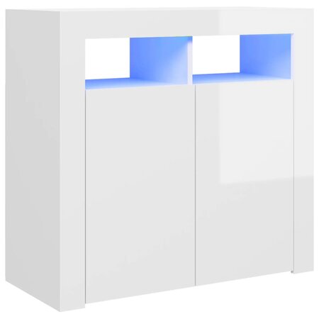 vidaXL Buffet avec lumières LED blanc brillant 80x35x75 cm