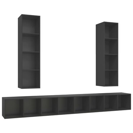 vidaXL Meubles TV muraux 4 Pièces Gris Aggloméré