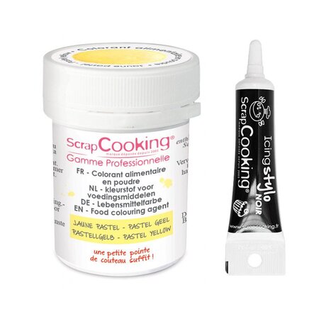 Colorant alimentaire en poudre jaune pastel + Stylo glaçage noir