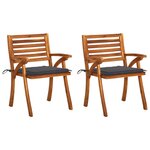 vidaXL Chaises à dîner de jardin avec coussins 2 Pièces Acacia massif