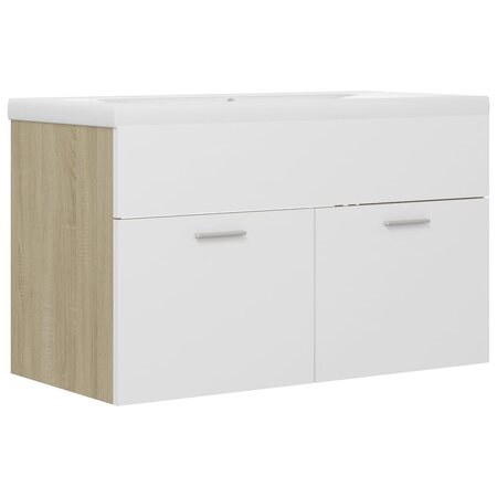 vidaXL Armoire d'évier et lavabo intégré Blanc/chêne sonoma Aggloméré