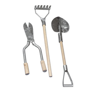 Outils de jardin en métal / bois  9 - 13 cm  3 pces  3 sortes