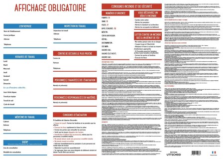 Affichage entreprise obligatoire 2023 - 100  complet - plastifié - feutre fourni. Uttscheid