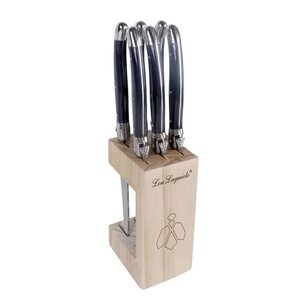 Lou laguiole ensemble de bloc à couteaux à steak 7 pièces anthracite