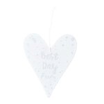 Pendentif cœur en bois blanc et écriture argentée - Best Day Ever