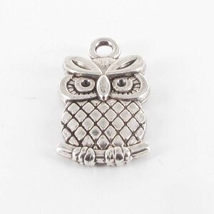Breloque en métal Hibou Argenté (10 pièces)