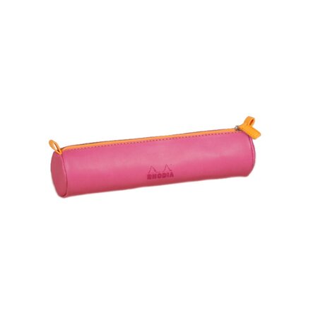 Rhodia : trousse ronde simili cuir 5.5 x 21.5 cm - framboise
