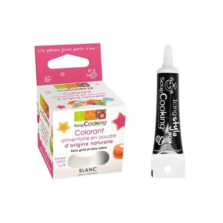 Colorant alimentaire naturel en poudre Blanc + Stylo glaçage noir