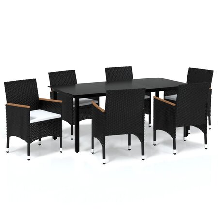 vidaXL Mobilier à dîner de jardin et coussins 7Pièces Résine tressée Noir