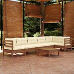 vidaXL Salon de jardin 7 Pièces avec coussins Marron miel Bois de pin