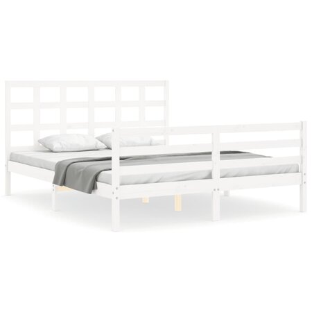 vidaXL Cadre de lit avec tête de lit blanc 160x200 cm bois massif