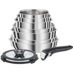 SEB L953SA04 Compact Batterie de cuisine 10 p inox, Induction, 3 poeles, 3 casseroles, 1 sauteuse, Couvercles, Spatules, Poignées