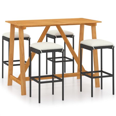 vidaXL Ensemble de bar de jardin avec coussins 5 Pièces Noir