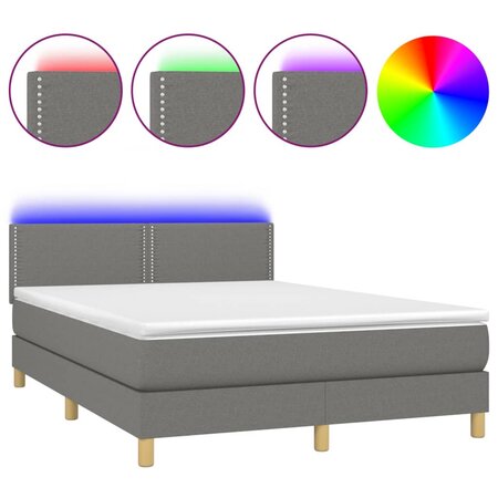 vidaXL Sommier tapissier et matelas et LED Gris foncé 140x190 cm Tissu