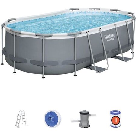 Bestway piscine hors-sol tubulaire power steel oval 427x250x100 cm épurateur a cartouche de 2006 l/h