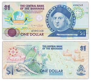 Billet de collection 1 dollar 1992 bahamas - neuf - p50 - columbus