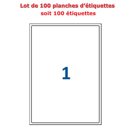 Lot de 100 planches étiquettes autocollantes sur feuille a4 : 199,6 x 289,1 mm (1 étiquette par feuille, spéciales bons de transport)