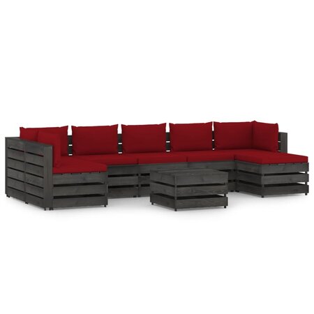 vidaXL Salon de jardin 8 Pièces avec coussins Bois imprégné de gris
