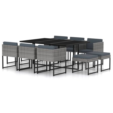 vidaXL Salon de jardin 11 Pièces avec coussins Résine tressée Gris