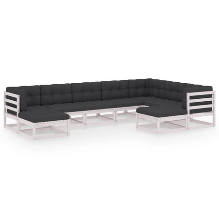 vidaXL Salon de jardin 9 Pièces avec coussins Blanc Bois de pin massif
