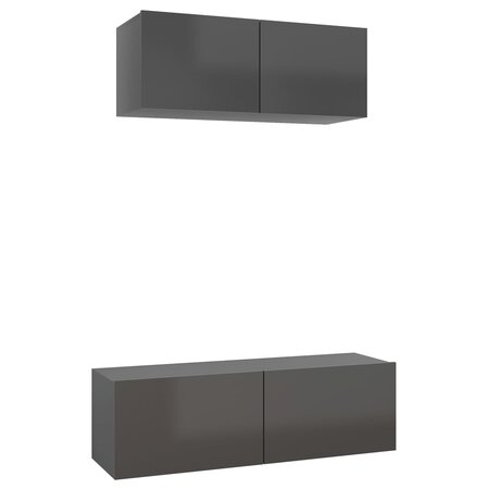 vidaXL Ensemble de meuble TV 2 Pièces Gris brillant Aggloméré