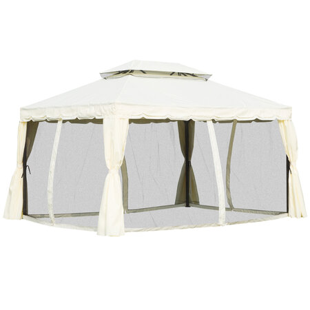 Tonnelle barnum pavillon de jardin style colonial double toit toile moustiquaires et toiles amovibles 3 9L x 2 9l x 2 7H m écru