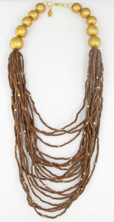 Collier long bois et dorure