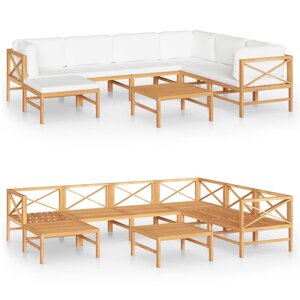 vidaXL Salon de jardin 8 Pièces avec coussins crème Bois de teck solide