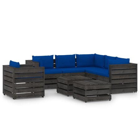 vidaXL Salon de jardin 8 Pièces avec coussins Bois imprégné de gris