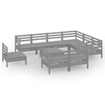 vidaXL Salon de jardin 10 Pièces Bois de pin massif Gris
