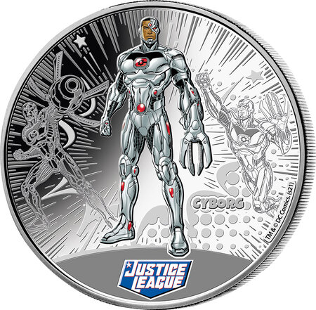 Pièce de monnaie en argent 1 dollar g 15.57 (1/2 oz) millésime 2022 justice league 2022 cyborg