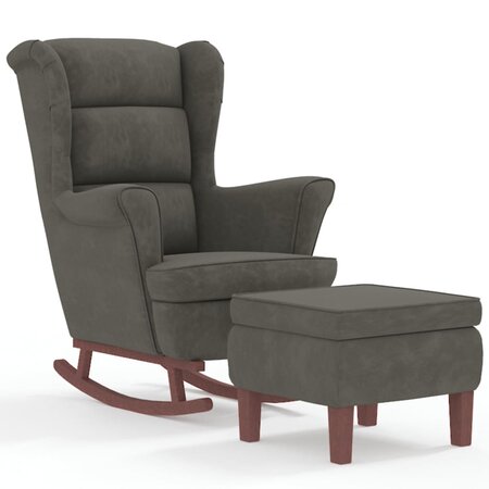 vidaXL Chaise à bascule avec pieds en bois et tabouret Gris foncé